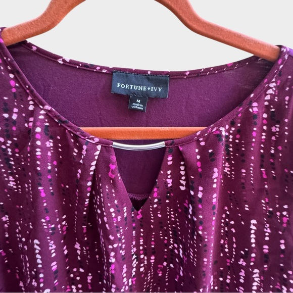NEW Fortune + Ivy x Stitch Fix purple pattern 3/4 sleeves blouse, medium - Picture 2 of 5